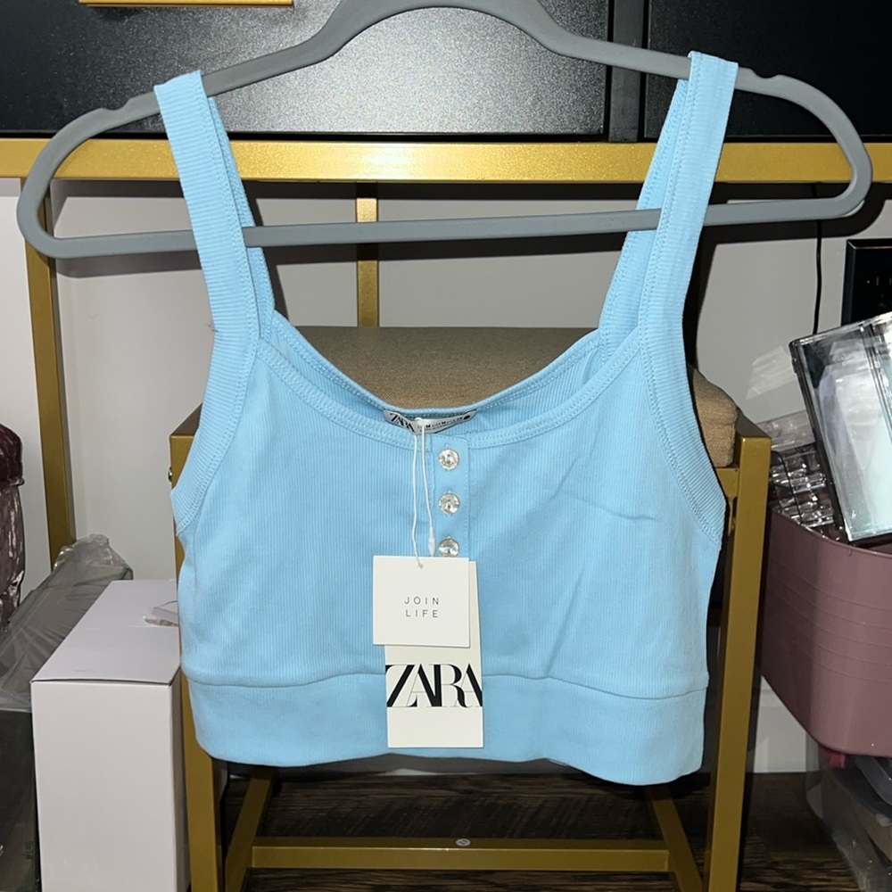 Zara Button Front Crop Tank Top